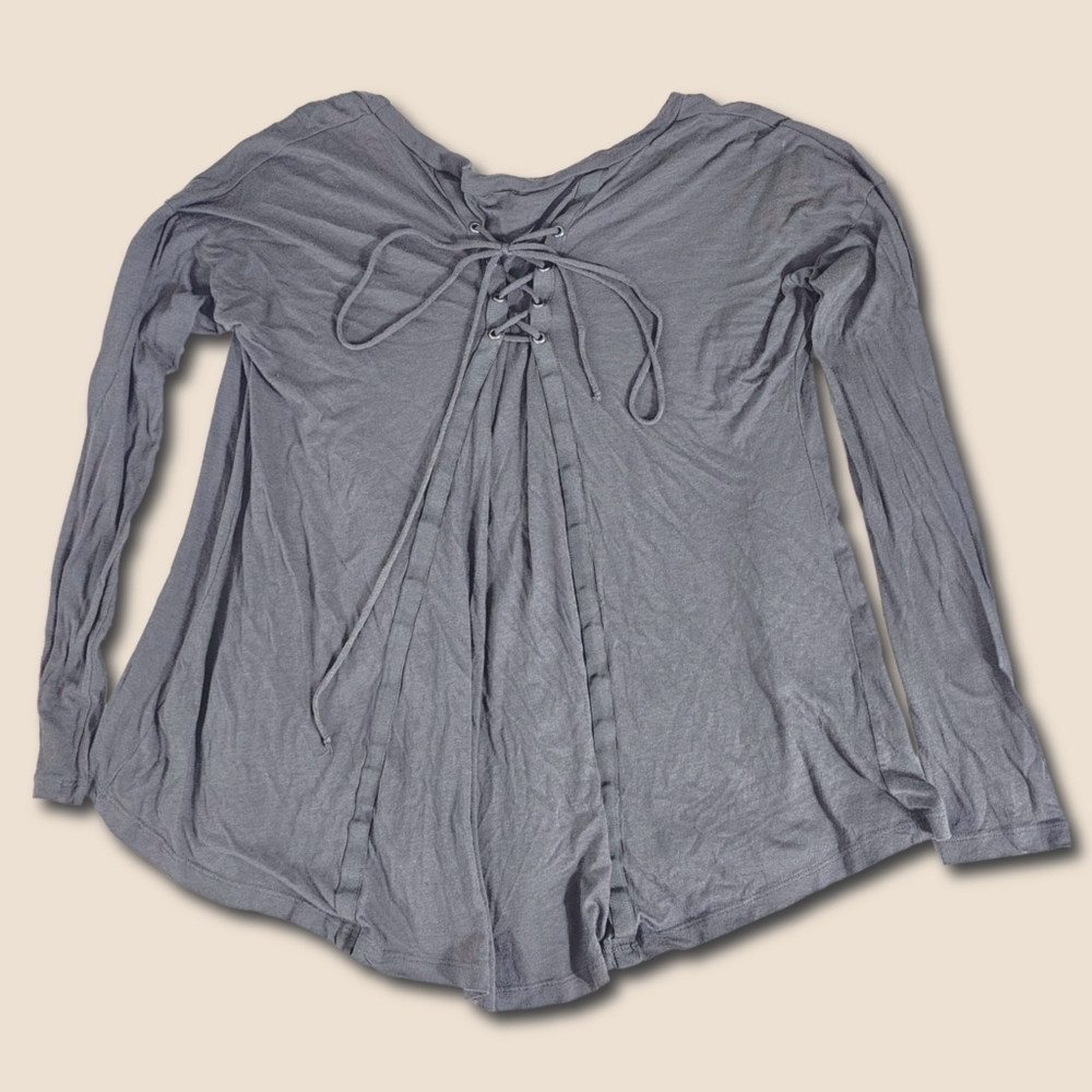 Splendid Brand - Gray Top with Lace-Up Back Design